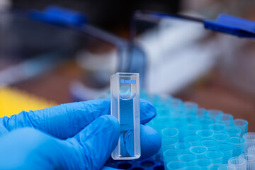 spectrometer cuvette at the biology, bioengineering and chemical laboratory