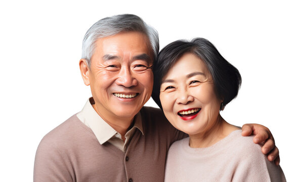 Portrait Asian old couple Smile and show love to each other isolated background