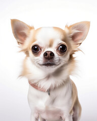 A Cute Chihuahua dog looking at camera smiling with happy expression. Isolated on white. 