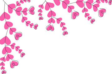 Abstract corner frame of brunches with colorful trendy pink shades. Design concept for greetings