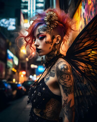 Fototapeta premium Beautiful tattooed urban fairy, gothic girl