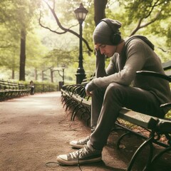 Fototapeta premium Person listening to music