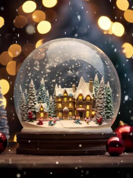 Merry Christmas snow globe. Christmas new year time. Vertical video for business. 