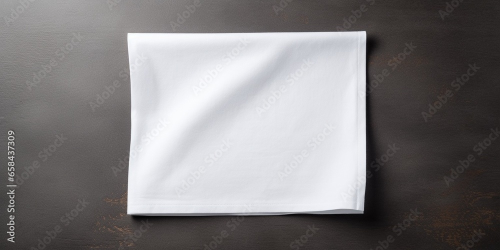 Poster top view with white empty kitchen napkin isolated on table background. Folded cloth for mockup with copy space, Flat lay. Minimal style. : Generative AI