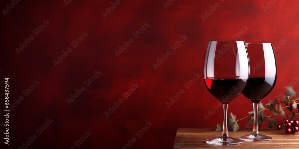 Poster glass of red wine on a red background. : generative ai