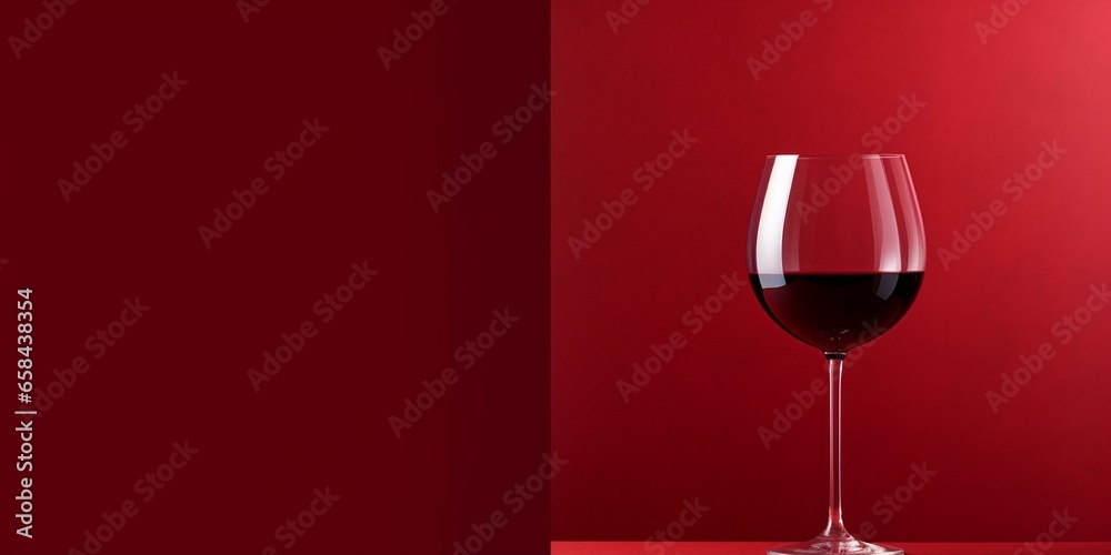 Poster glass of red wine on a red background. : generative ai