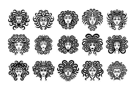 A collection of medusa vector tribal illustrations