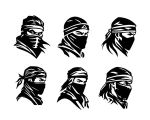 A collection of silhouette ninja vector illustrations © Bagas