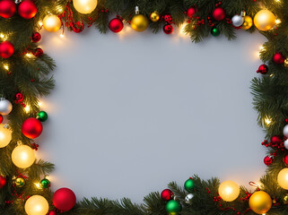 Fototapeta na wymiar Christmas greeting card. Frame with copy space. Christmas background