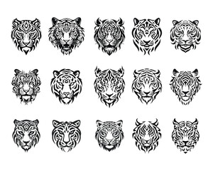 A collection of tiger tribal tattoo vector illustrations