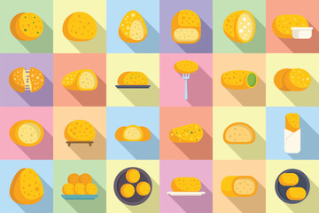 Croquette icons set flat vector. Baked food. Potato snack