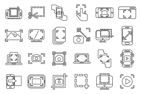 Screenshot icons set outline vector. Take app. Button phone