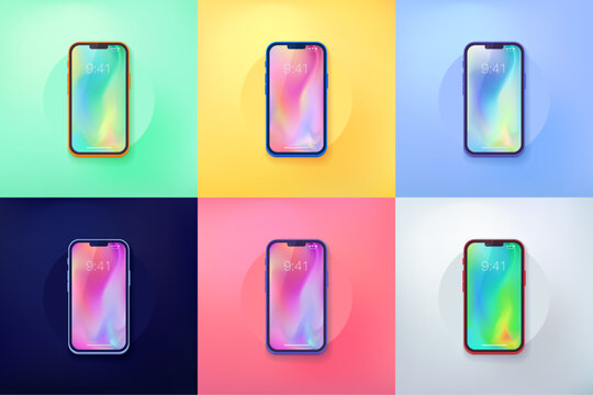 Phone Mockup Collection | Colourful smartphones flat with shadow over a background.