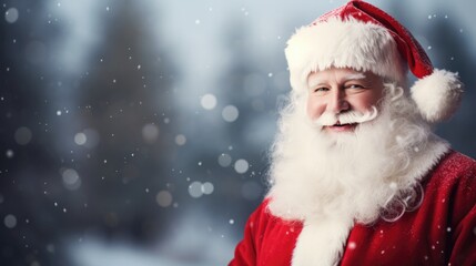 Portrait of a happy smiling Santa Claus against winter background.