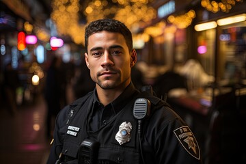 A police officer in uniform, symbolizing authority and community safety. - obrazy, fototapety, plakaty