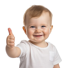 Adorable baby giving funny gesture and facial expression in transparent background