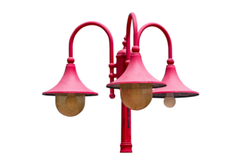Vintage lamp post side street. Old red lamp isolated on cut out PNG. Roadside lighting is necessary for road traffic day and night. Suitable for installation in area that require lighting.