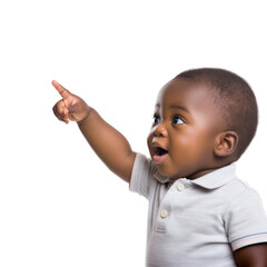 Adorable baby giving funny gesture and facial expression in transparent background - obrazy, fototapety, plakaty