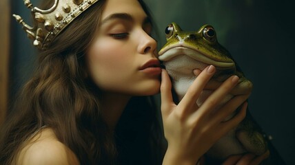 Princess kissing a toad - obrazy, fototapety, plakaty