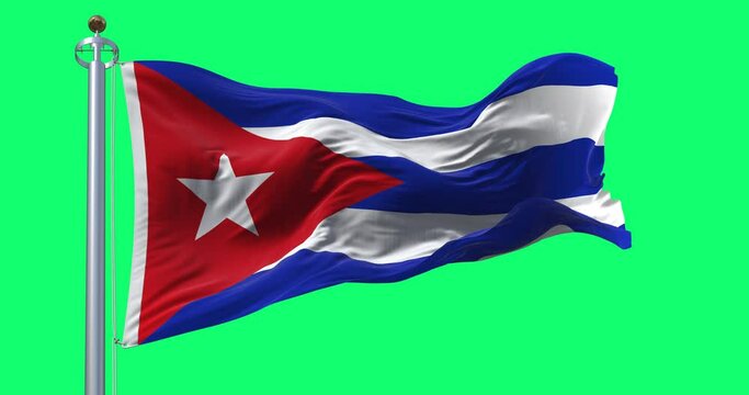 Seamless loop in slow motion of Cuba national flag waving on green screen