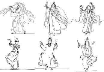 One-Line Drawing of Gnawa Dancers: African Spirit and Vibes in Minimalist Art, vector