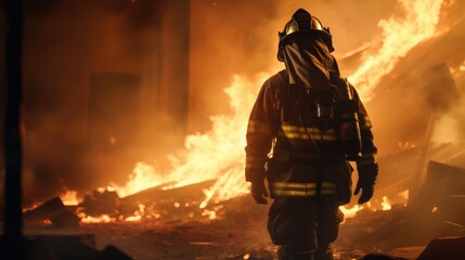 Naklejka premium In to the fire a firefighter searches for possible surv