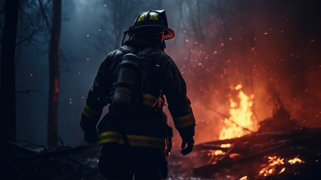 In to the fire a firefighter searches for possible surv