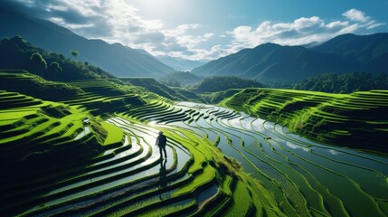 Rice fields on the mountain Rice terrace style beautiful naturally