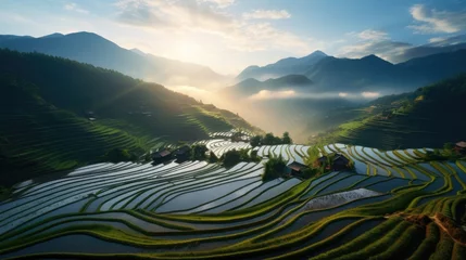 Tafelkleed Rice fields on the mountain Rice terrace style beautiful naturally © panu101