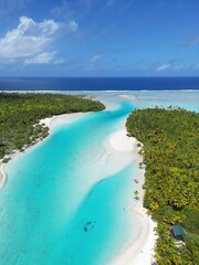 Aerial photo of South Pacific Lagoon and sand bars. 