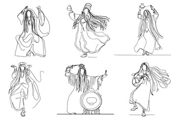 One-Line Drawing of Gnawa Dancers: African Spirit and Vibes in Minimalist Art, vector