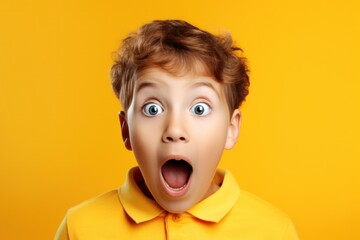 Surprised and Excited Child with Wide Open Eyes and Mouth in a yellow background - Generative AI