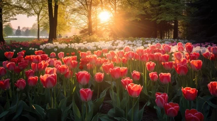 Tuinposter red tulip field © faiz