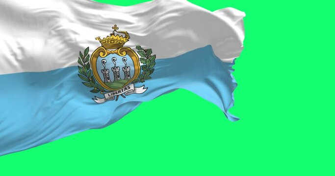 National flag of San Marino waving in the wind isolated on green screen