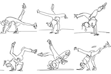 One-Line Drawing of Breakdancing: Power, Grace, and Flow, vector