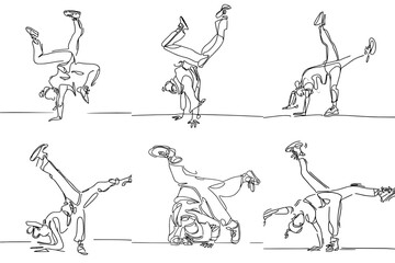 One-Line Drawing of Breakdancing: Power, Grace, and Flow, vector