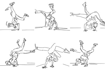 One-Line Drawing of Breakdancing: Power, Grace, and Flow, vector