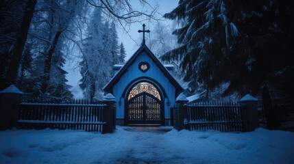 church in the snow - obrazy, fototapety, plakaty