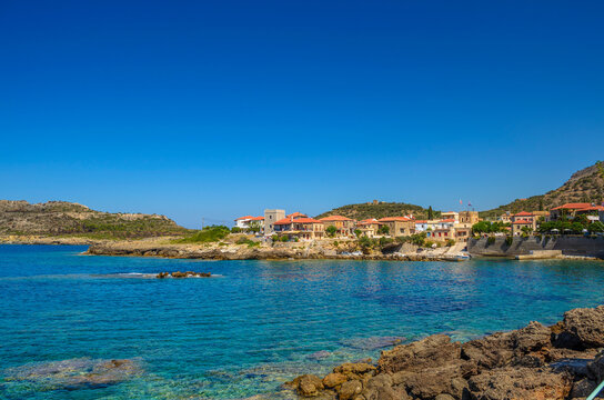 The seaside village of Trahila. Its a small coastal village and a community in the municipal unit of west Mani near Agios Dimitrios village in Messenia, Peloponnese, Greece.