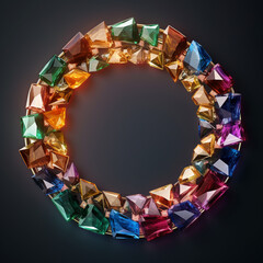 a jewel-shaped crystal on a black background, in the style of colorful assemblages