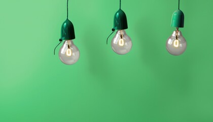 Bulbs with string hanging over green background.