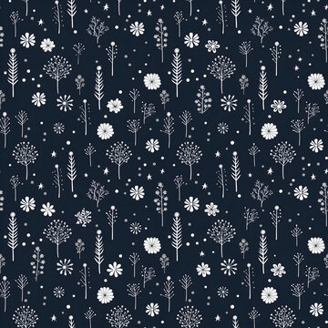 Seamless pattern with botanical simple elements