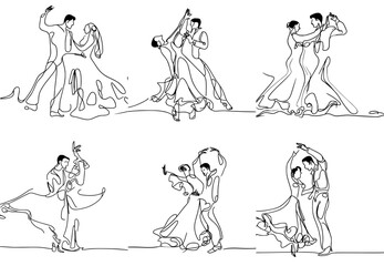 one-line drawing of couples dancing flamenco , simple and minimalist, vector
 - obrazy, fototapety, plakaty