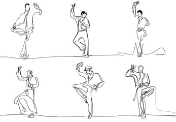 Fototapeta na wymiar one-line drawing of flamenco men dancers , simple and minimalist, vector