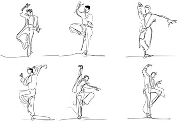  one-line drawing of flamenco men dancers , simple and minimalist, vector - obrazy, fototapety, plakaty