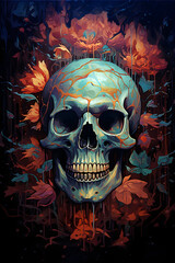 skull and flowers