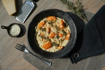 bowl of salmon pasta