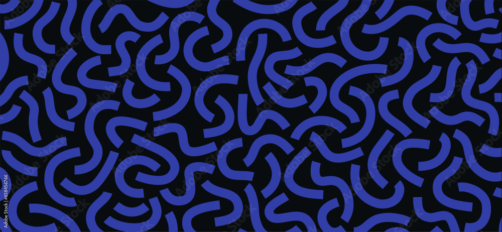 Poster monochrome doodle pattern. funny monochrome pattern. curved blue lines