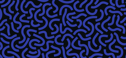 Monochrome doodle pattern. Funny monochrome pattern. Curved blue lines