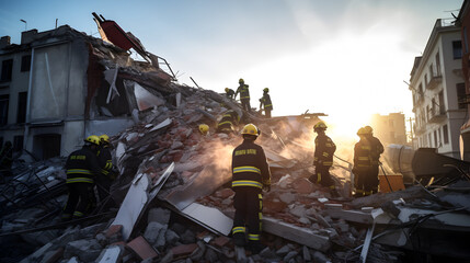 Rescuers are rescuing victims from the rubble of collapsed buildings in the city. Many rescuers have to help each other.